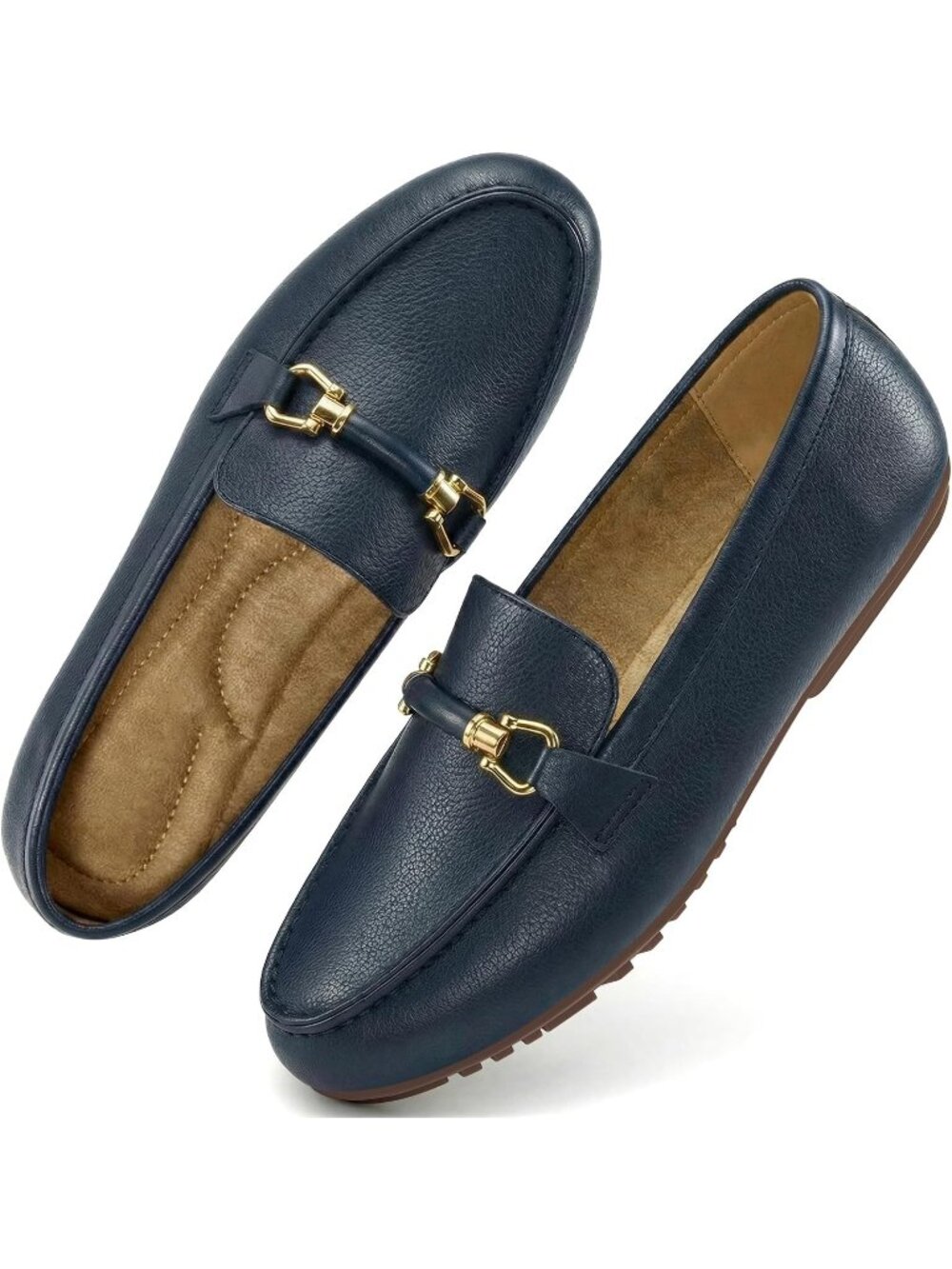 Women's Blue Faux Leather Comfortable Casual Moccasins Flexible Flats Shoes